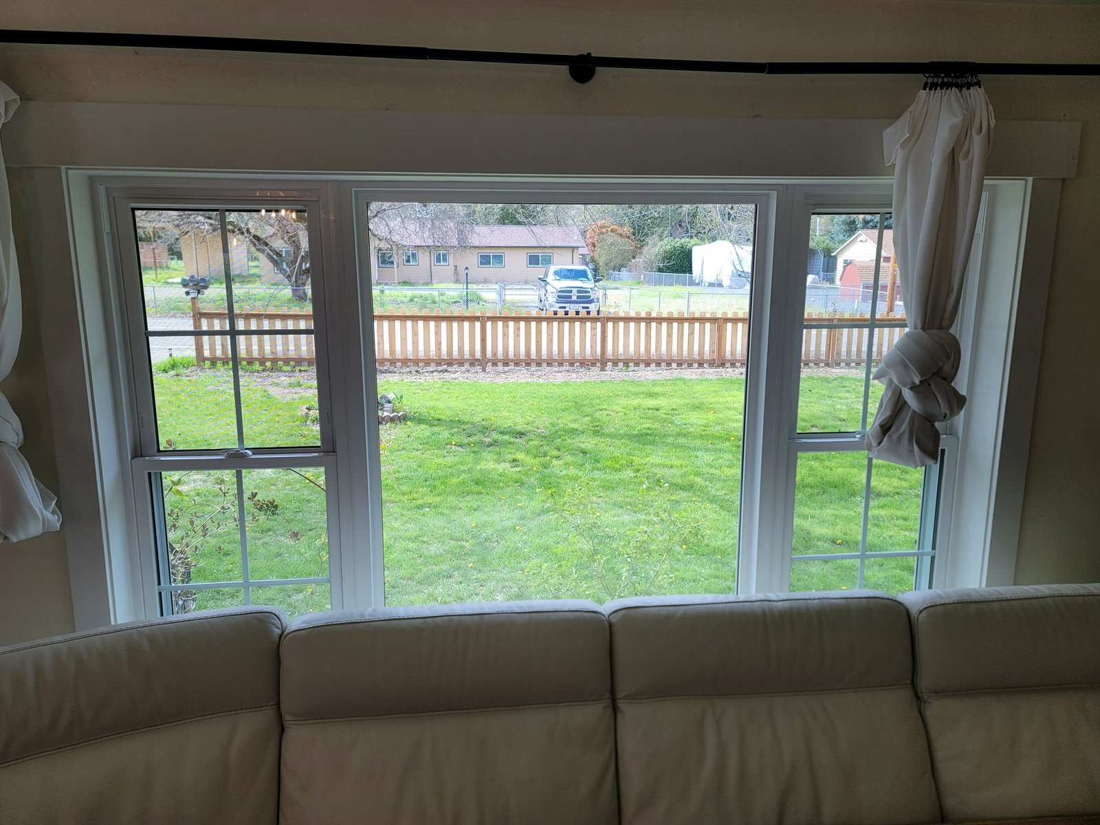 Interior view of a wide multi-pane window