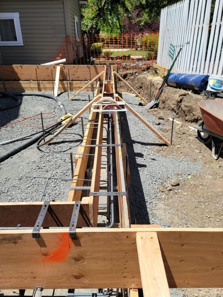 Foundation forms and reinforcement before placement