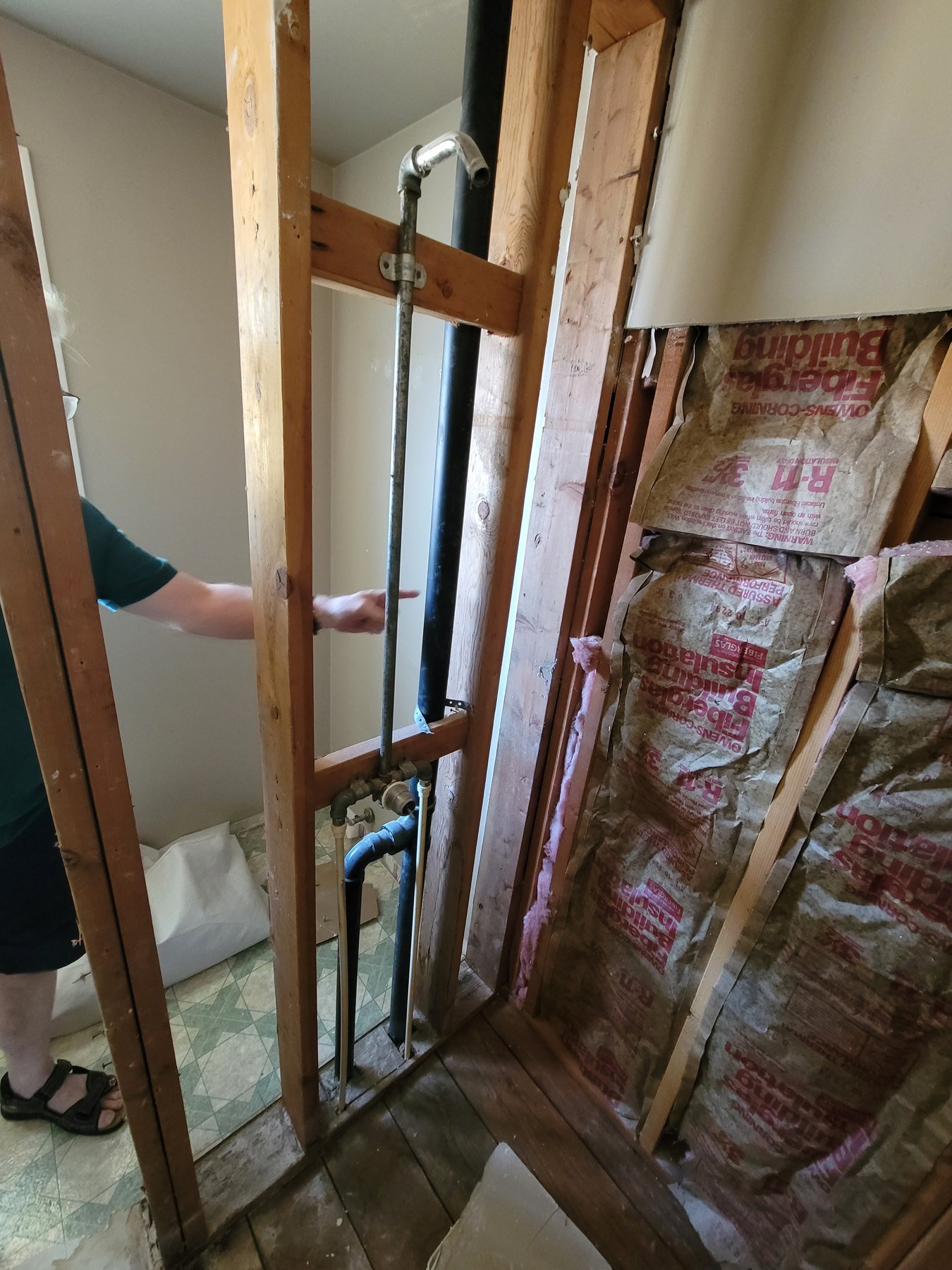 Opened bathroom wall during repair work