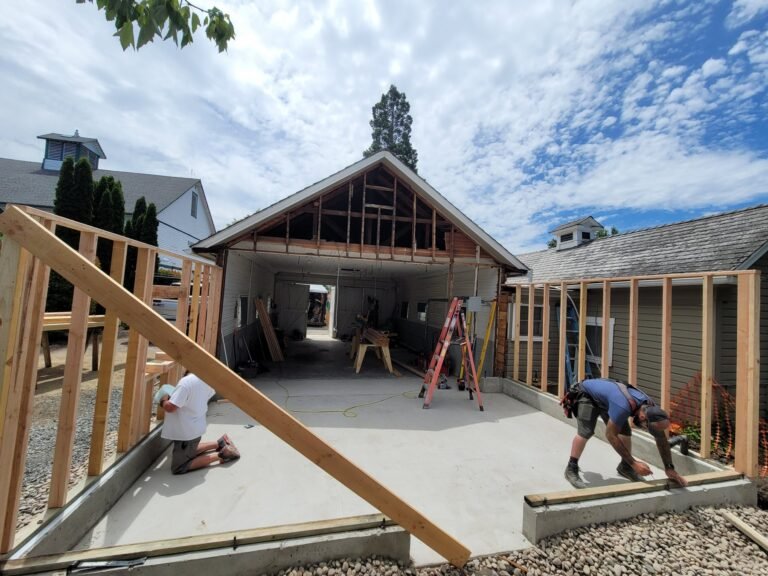 Framed walls and open gable during construction