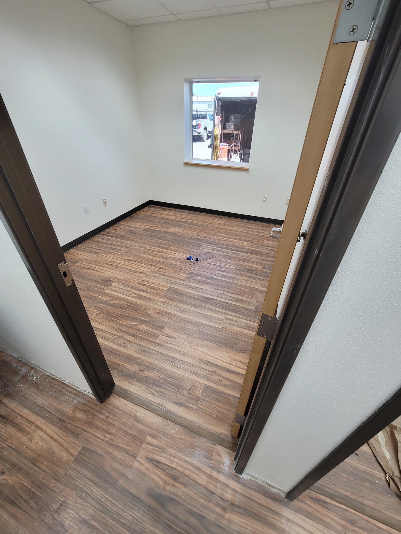 Wood-look flooring in a small room