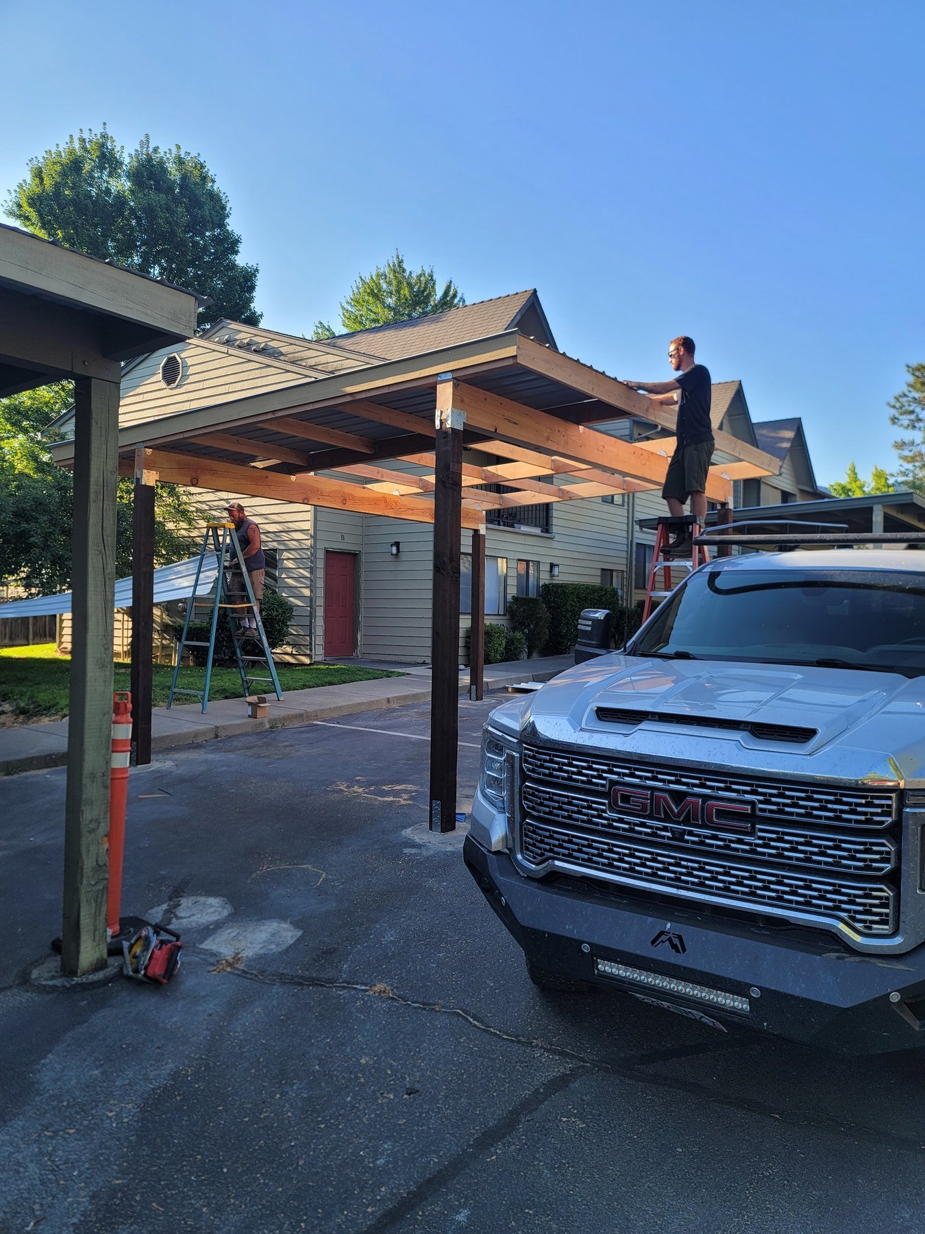 Timber carport framing during construction
