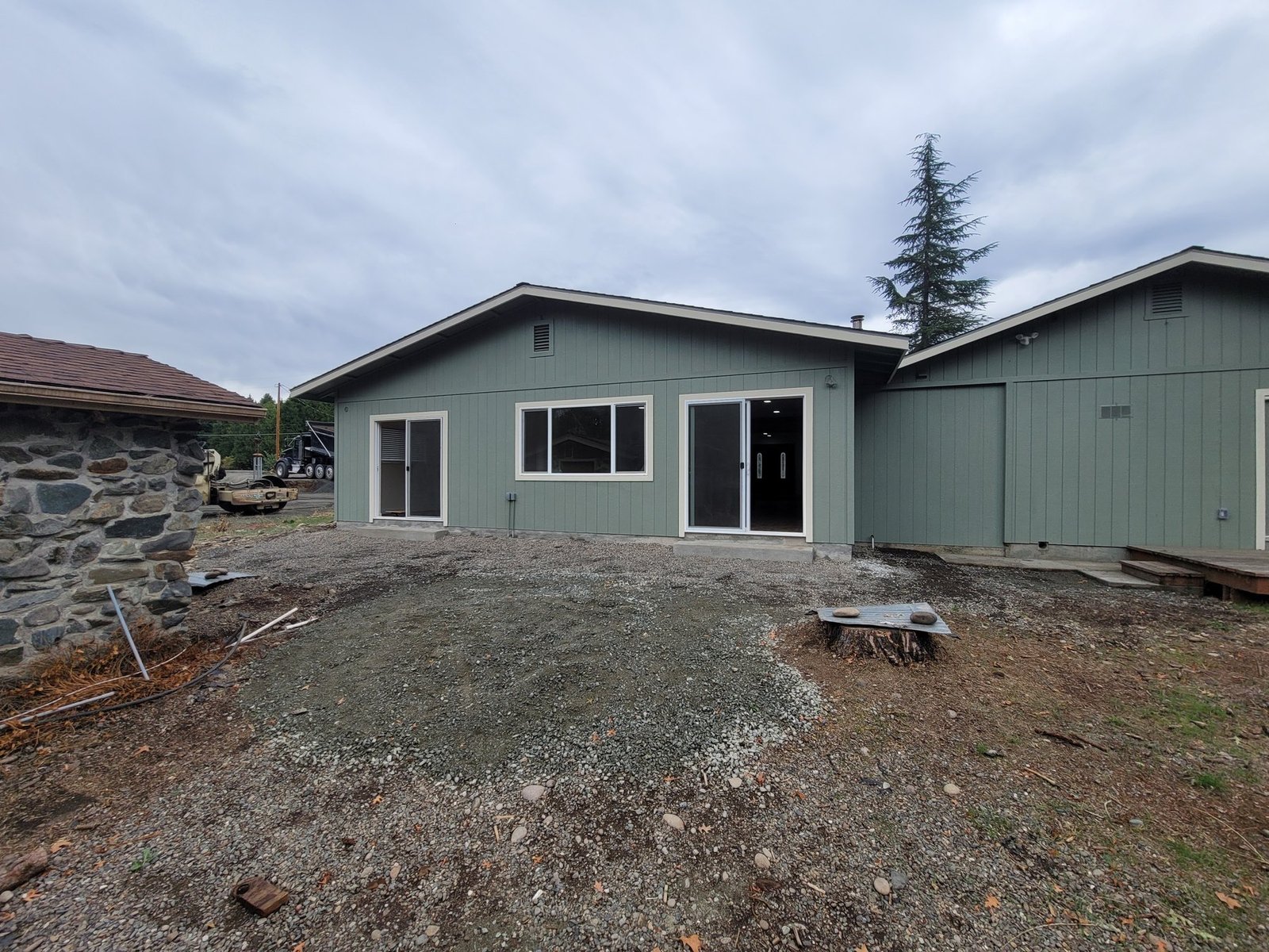 Sided addition with sliding glass doors